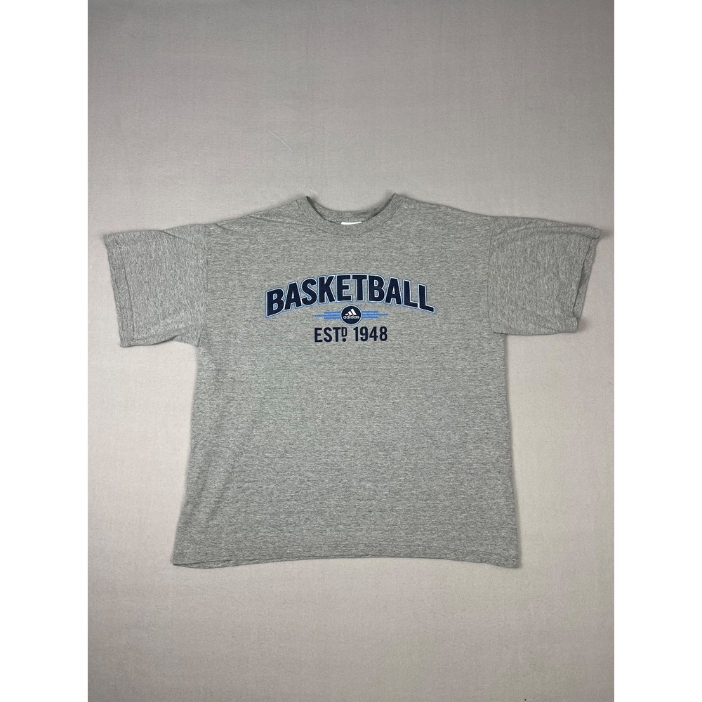 Vintage Adidas Basketball Shirt Mens L Gray Short Sleeve Spell‎ Out Made USA